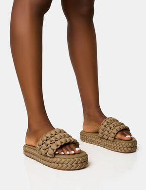 Hattie Khaki Woven Platform Sandals