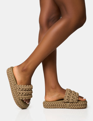 Hattie Khaki Woven Platform Sandals