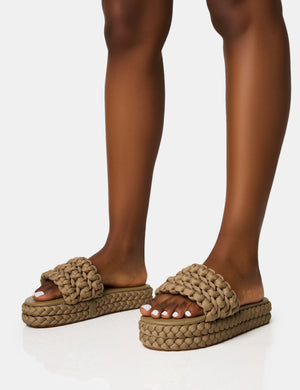 Hattie Khaki Woven Platform Sandals