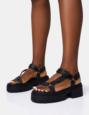 Hazard Black Raffia Chunky Dad Sandals