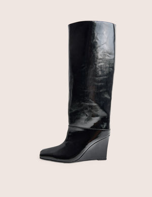 Helena Black Wedge Pointed Knee High Boots