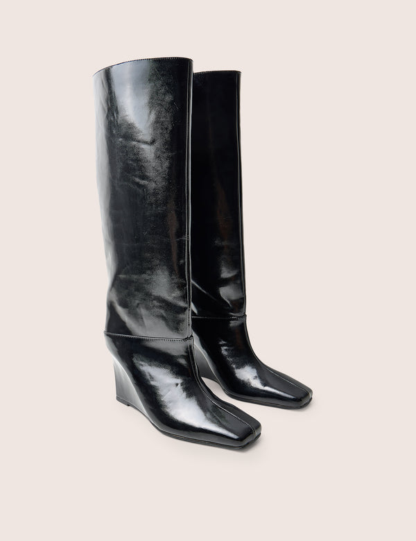 Helena Black Wedge Pointed Knee High Boots