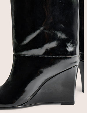 Helena Black Wedge Pointed Knee High Boots