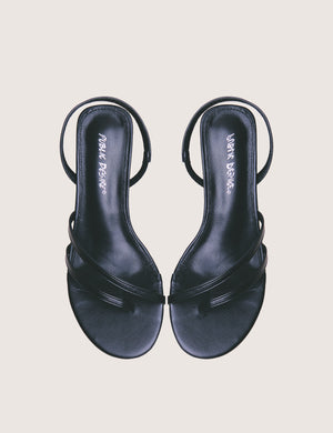 Helios Black Pu Asymmetric Toe Strap Sling Back Mid Heels