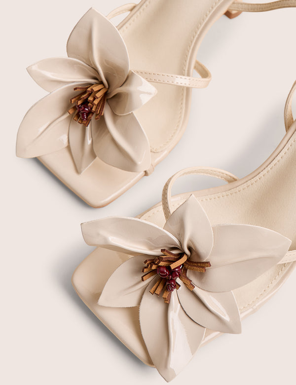 Hydrangea Wide Fit Stone Patent Flower Barely There Square Toe Mid Heels