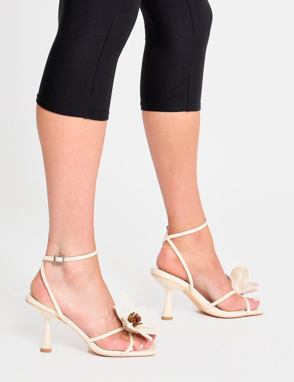 Hydrangea Stone Patent Flower Barely There Square Toe Mid Heels