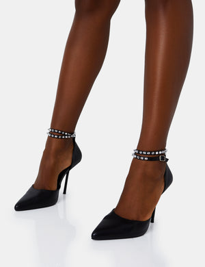 Hypnotize Black Pu Stud Detail Strappy Stiletto Court Heels