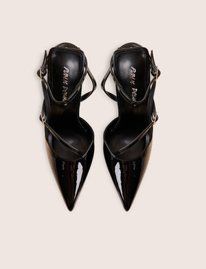 Idol Black Patent Buckle Strappy Detail Stiletto Court High Heels