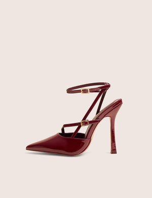 Idol Burgundy Patent Buckle Strappy Detail Stiletto Court High Heels