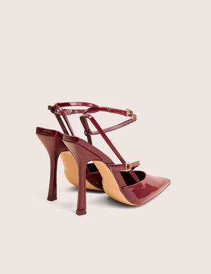 Idol Burgundy Patent Buckle Strappy Detail Stiletto Court High Heels