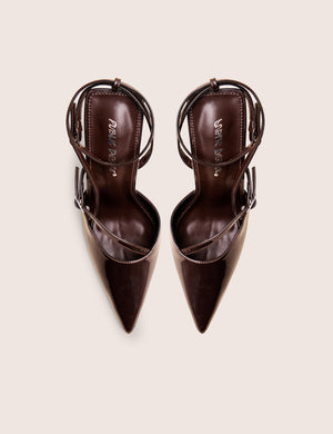 Idol Dark Chocolate Patent Buckle Strappy Detail Stiletto Court High Heels