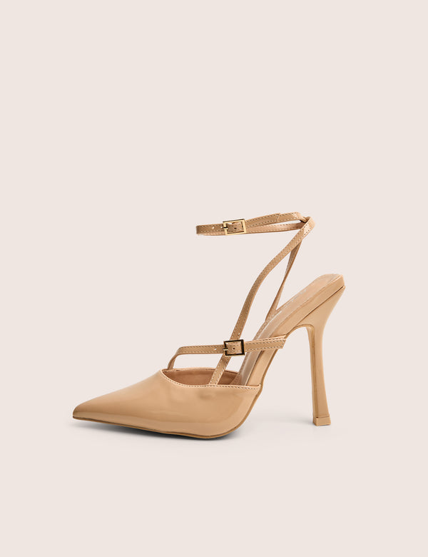 Idol Nude Patent Buckle Strappy Detail Stiletto Court High Heels