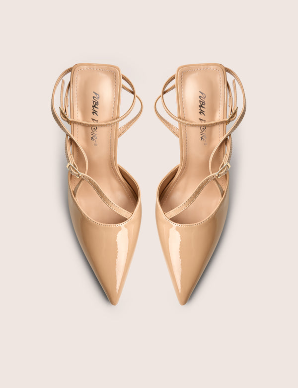 Idol Nude Patent Buckle Strappy Detail Stiletto Court High Heels