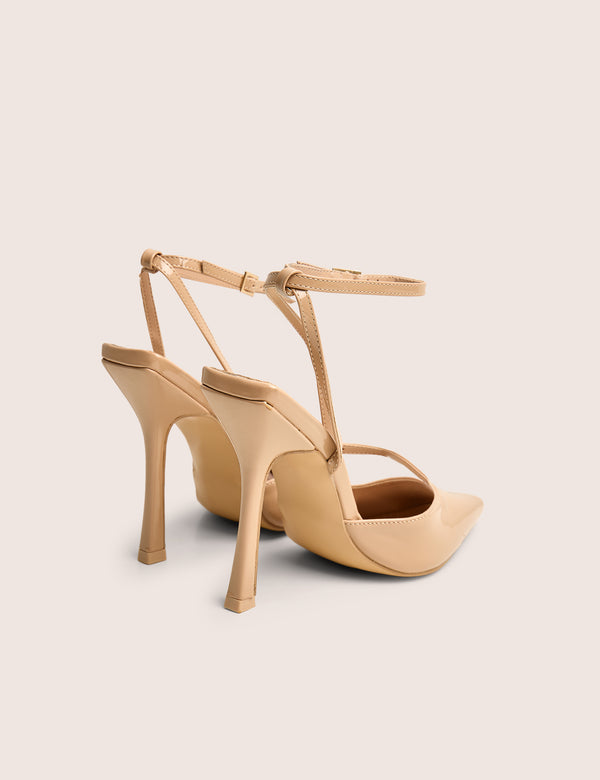 Idol Nude Patent Buckle Strappy Detail Stiletto Court High Heels