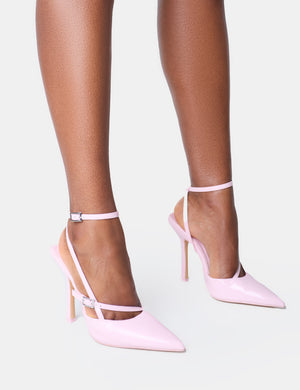 Idol Pink Patent Buckle Strappy Detail Stiletto Pointed Toe Court High Heels
