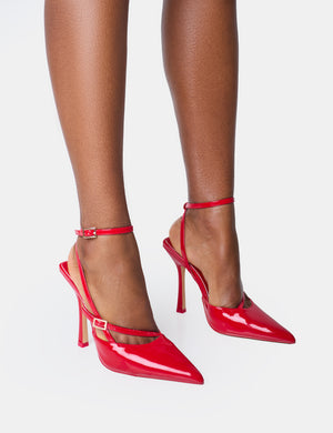 Idol Red Patent Buckle Strappy Detail Stiletto Pointed Toe Court High Heels