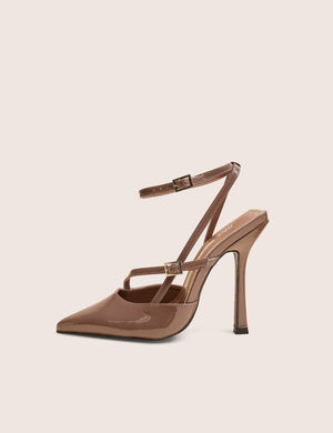 Idol Taupe Patent Buckle Strappy Detail Stiletto Court High Heels