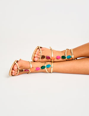 Irene Cracked Gold Pu Beaded T-bar Barely There Mid Heels