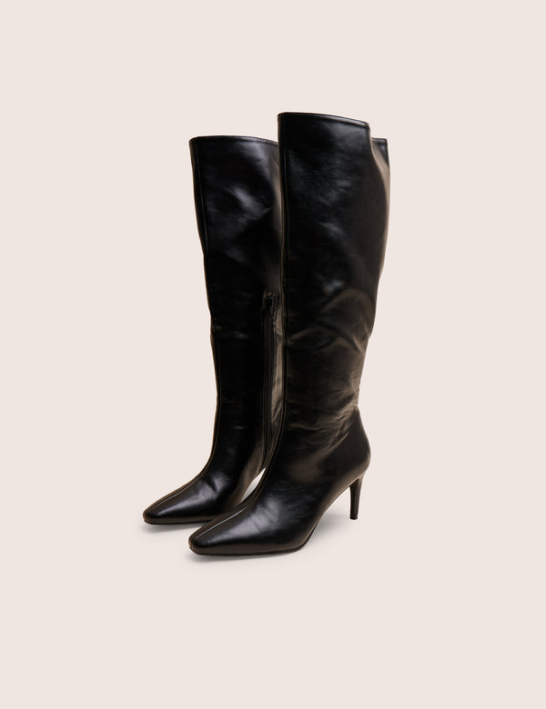 Jenny Black Curved Heel Knee High Boots