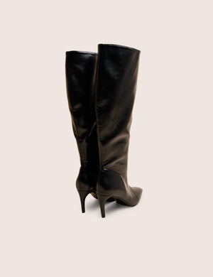 Jenny Black Curved Heel Knee High Boots