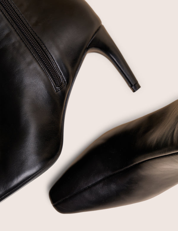 Jenny Black Curved Heel Knee High Boots