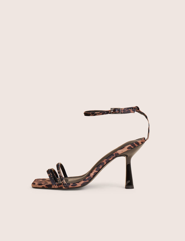 Jericho Leopard Toe Post Embellished Mid Heels