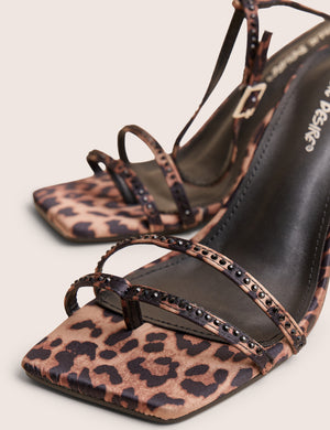 Jericho Leopard Toe Post Embellished Mid Heels