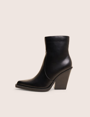 Jessie Black Pu Western Pointed Toe Block Heeled Ankle Boots