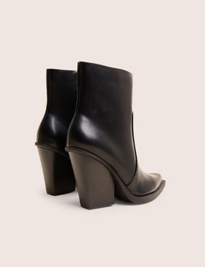 Jessie Black Pu Western Pointed Toe Block Heeled Ankle Boots