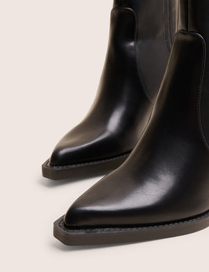 Jessie Black Pu Western Pointed Toe Block Heeled Ankle Boots