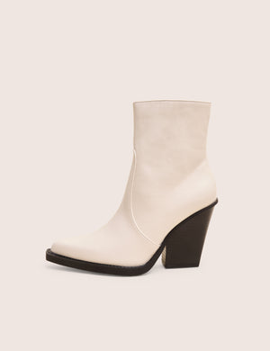 Jessie Wide Fit White Pu Western Pointed Toe Block Heeled Ankle Boots