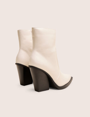 Jessie Wide Fit White Pu Western Pointed Toe Block Heeled Ankle Boots