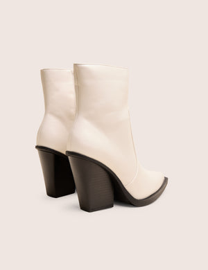 Jessie Wide Fit White Pu Western Pointed Toe Block Heeled Ankle Boots