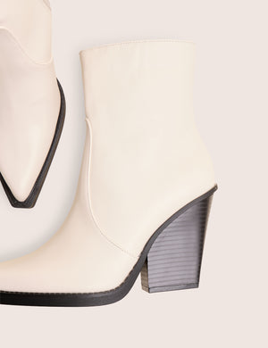 Jessie Wide Fit White Pu Western Pointed Toe Block Heeled Ankle Boots