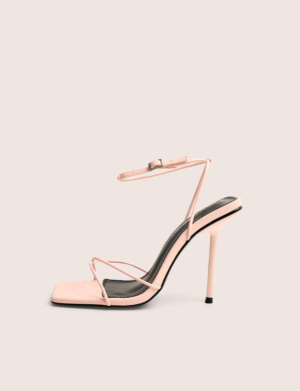Jiggy Light Pink Pu Stiletto Square Toe Barely There Heels