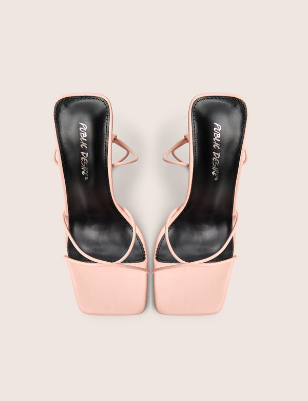 Jiggy Light Pink Pu Stiletto Square Toe Barely There Heels