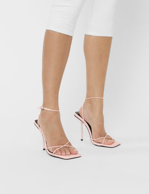 Jiggy Light Pink Pu Stiletto Square Toe Barely There Heels