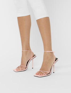 Jiggy Light Pink Pu Stiletto Square Toe Barely There Heels