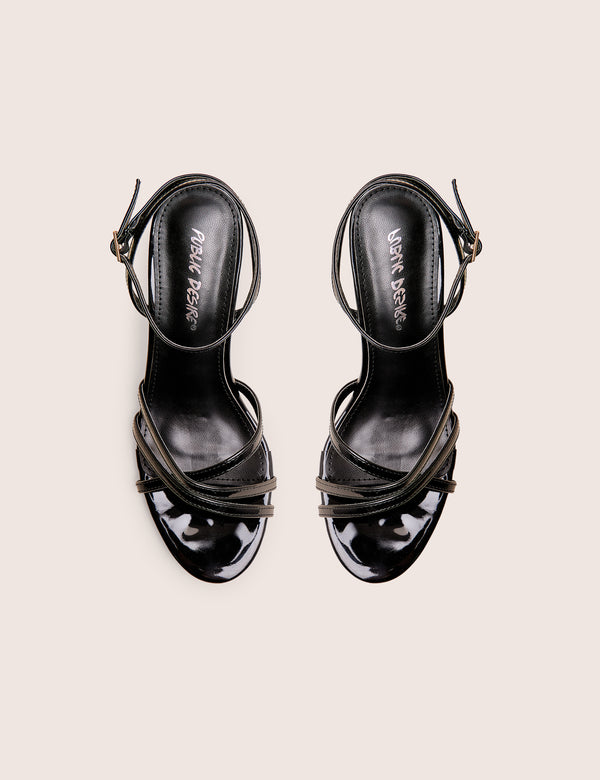 Juliette Black Minimal Strap Detail Kitten Heels
