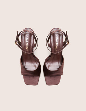 June Brown Ankle Strap Peep Toe Heels