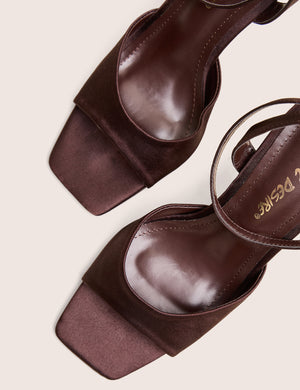 June Brown Ankle Strap Peep Toe Heels