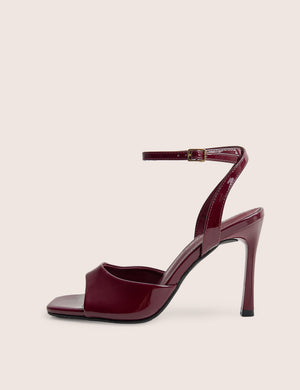 June Burgundy Ankle Strap Peep Toe Heels
