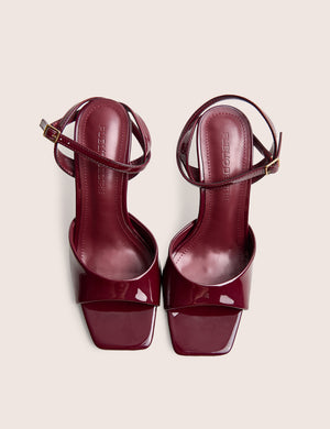 June Burgundy Ankle Strap Peep Toe Heels