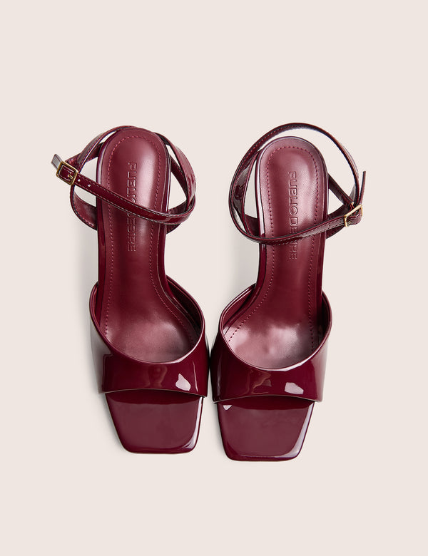 June Burgundy Ankle Strap Peep Toe Heels