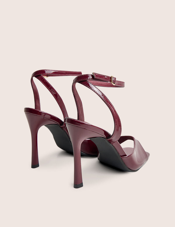 June Burgundy Ankle Strap Peep Toe Heels