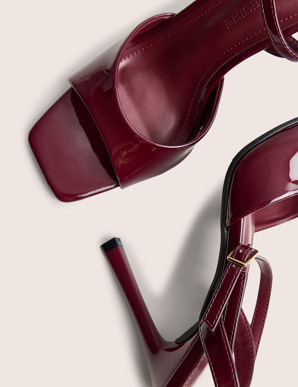 June Burgundy Ankle Strap Peep Toe Heels