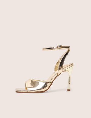 June Gold Ankle Strap Peep Toe Heels