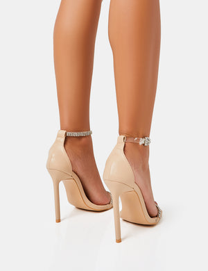 Jemma Nude Pu Diamante Barely There Barely There Stiletto Round Toe Heels