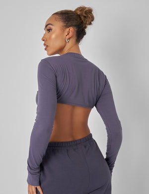 Long Sleeve Underbust Crop Top Dark Grey