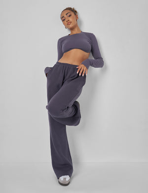 Long Sleeve Underbust Crop Top Dark Grey